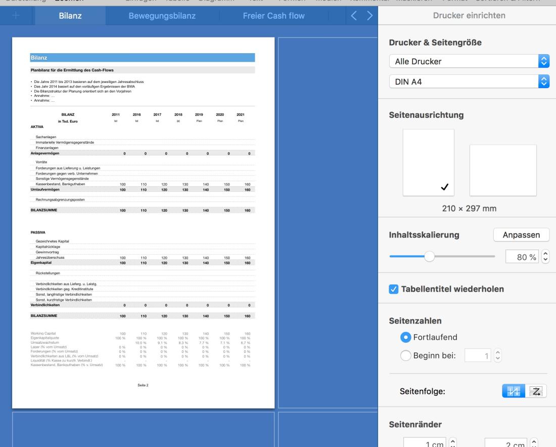 Numbers Vorlage Finanzplanung ausdrucken