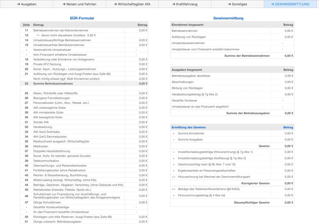 Numbers Vorlage EÜR Formular