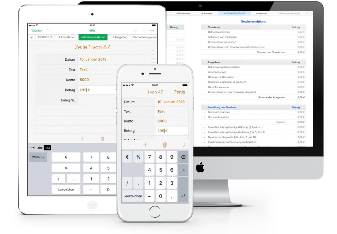 Numbers Vorlage Einnahmen-Überschuss-Rechnung 2018 ohne USt für iPad und Mac