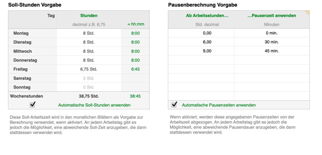 Numbers Vorlage Zeiterfassung Arbeitszeiterfassung Plus 2026 Pausenabzug