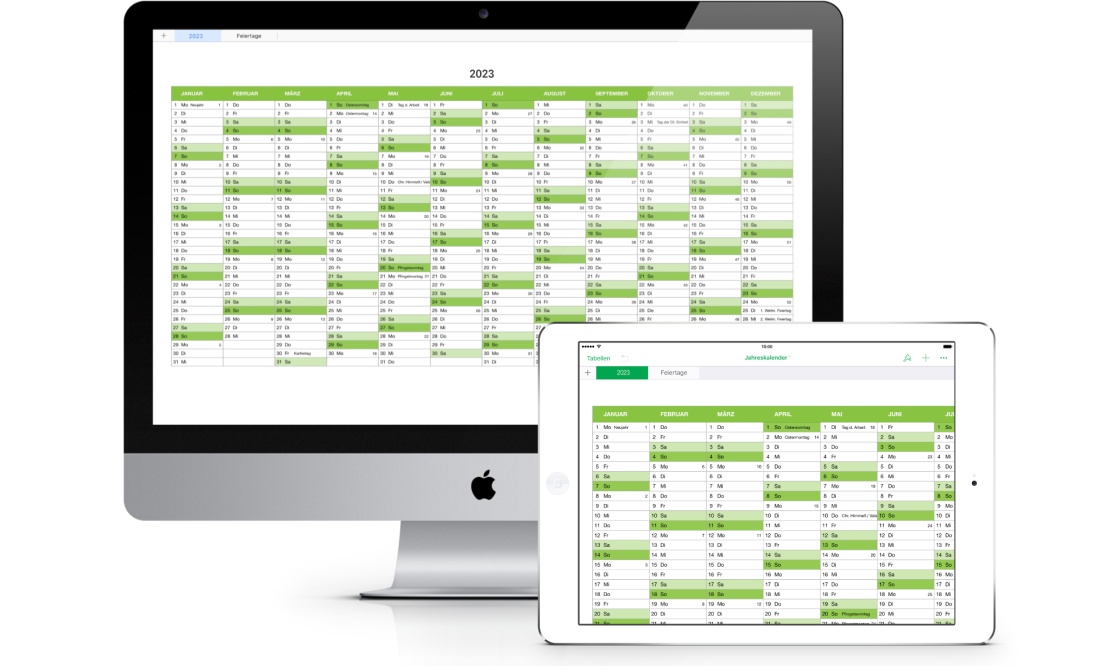 Numbers Vorlage Kalender 2023 für Mac und iPad