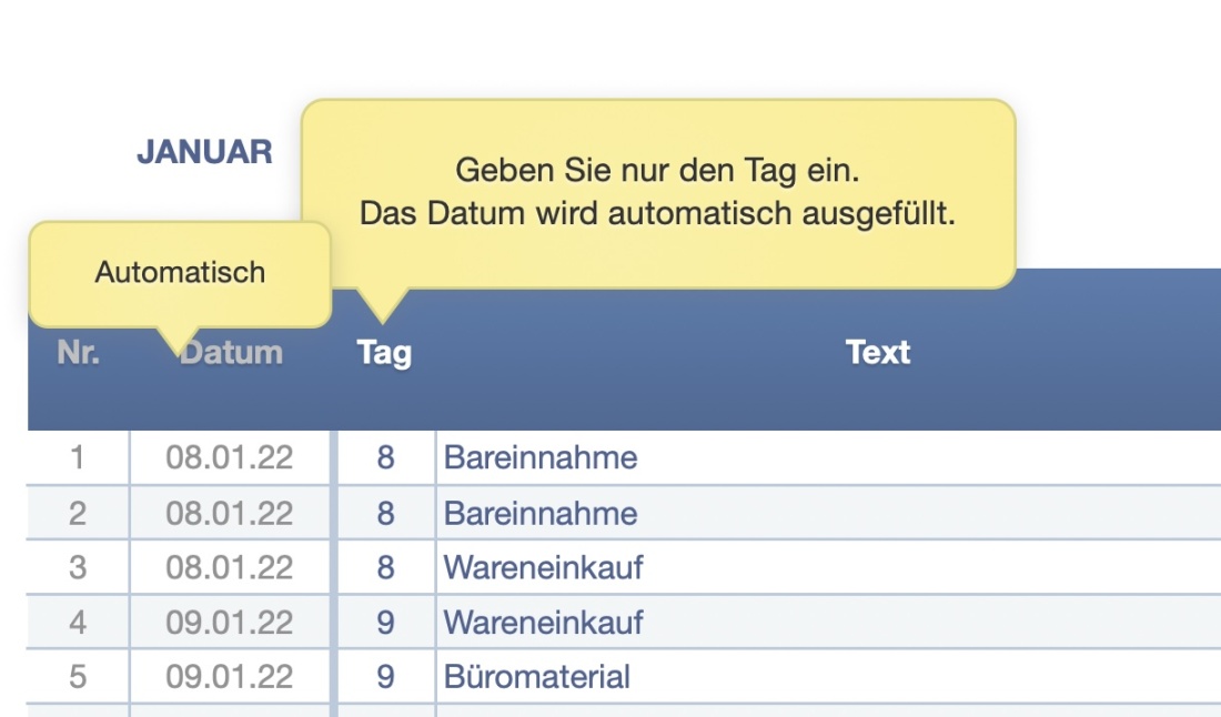 Numbers Vorlage Kassenbuch ohne USt 2023 Datum