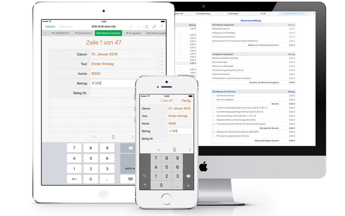 Vorlage Einnahmen-Überschuss-Rechnung 2016 ohne USt für Mac und iPad Formular Einnahmen