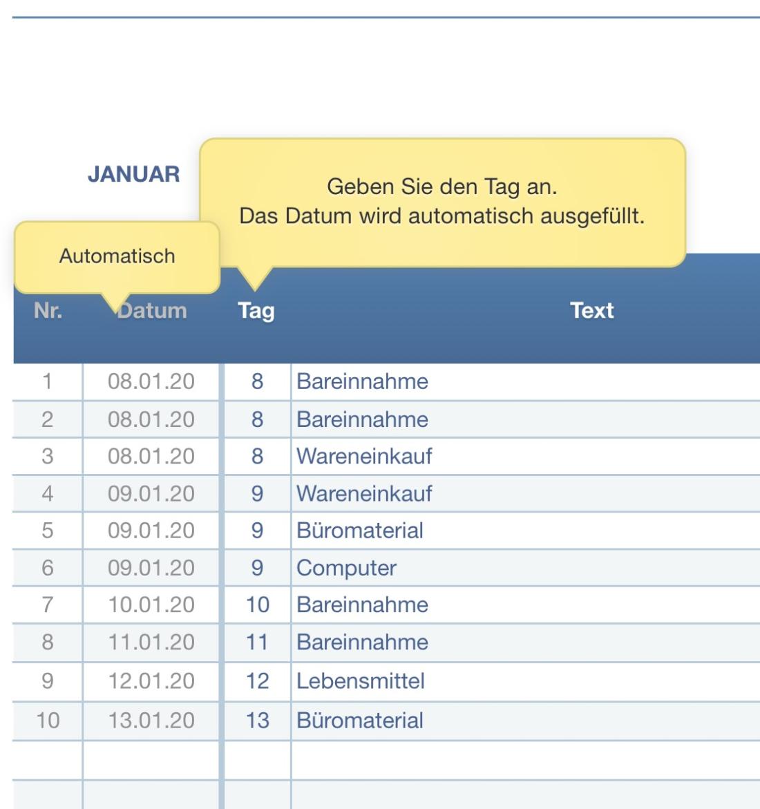 Numbers Vorlage Kassenbuch Datum
