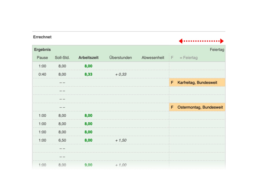 Numbers Vorlage Zeiterfassung Arbeitszeiterfassung Plus Ergebnisspalten erweitert 2026