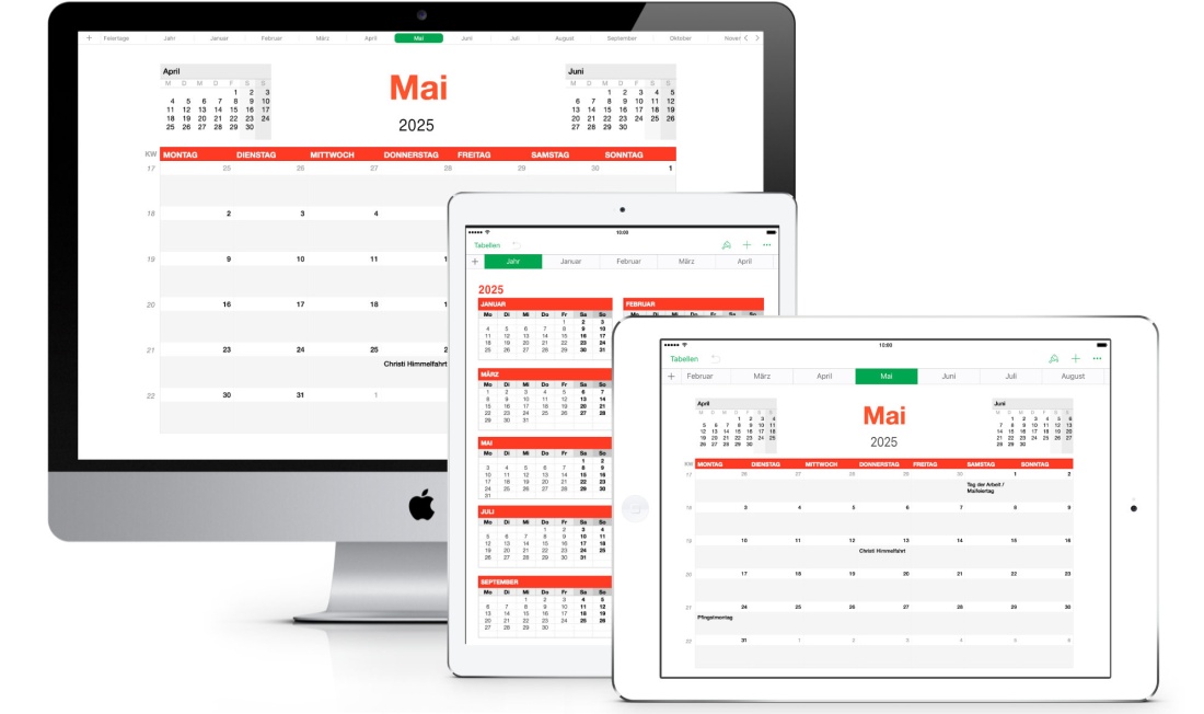 Numbers Vorlage Kalender Monatsansicht 2025 Mac und iPad