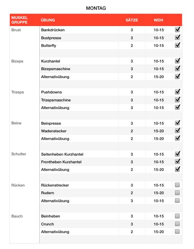 Numbers Vorlage Trainingsplan Fitness Beispielübungen