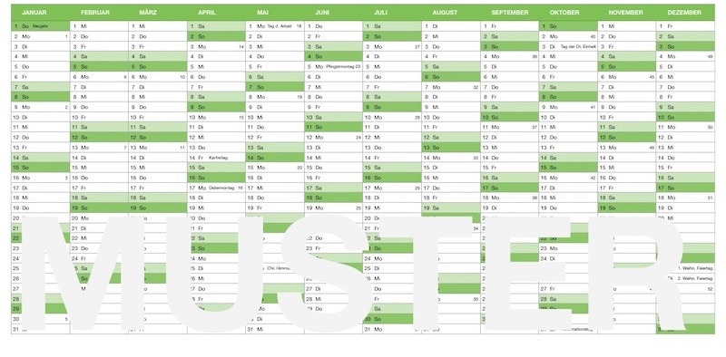 Numbers Vorlage Kalender 2025 für Mac