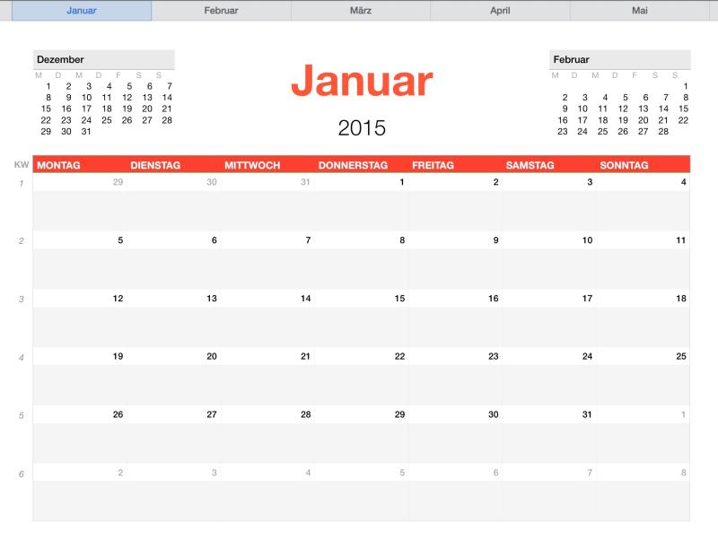 Numbers Vorlage Kalender 2015