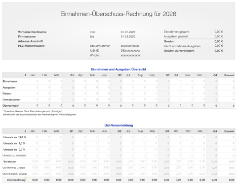 Einnahmen-Überschuss-Rechnung 2026 mit USt für Mac und iPad 