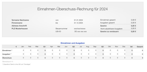 Einnahmen-Überschuss-Rechnung 2024 ohne US