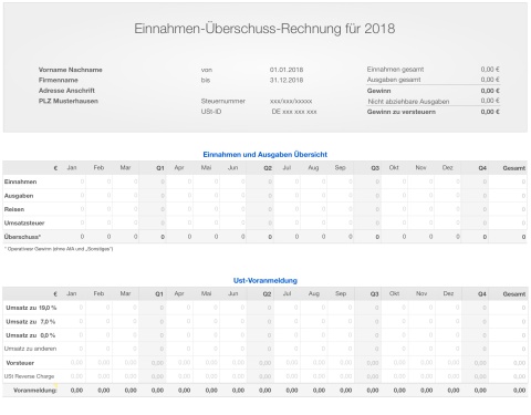 Einnahmen-Überschuss-Rechnung 2018 mit USt für Mac und iPad 