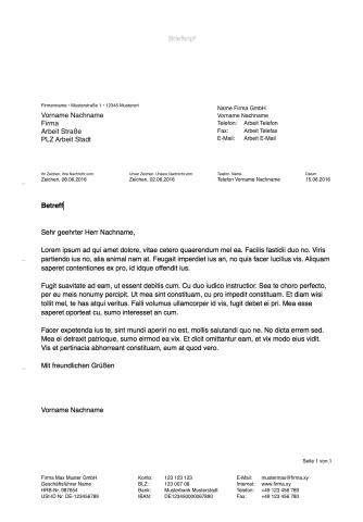 Pages Vorlage Briefvorlage nach DIN 5008 mit Bezugszeichenzeile